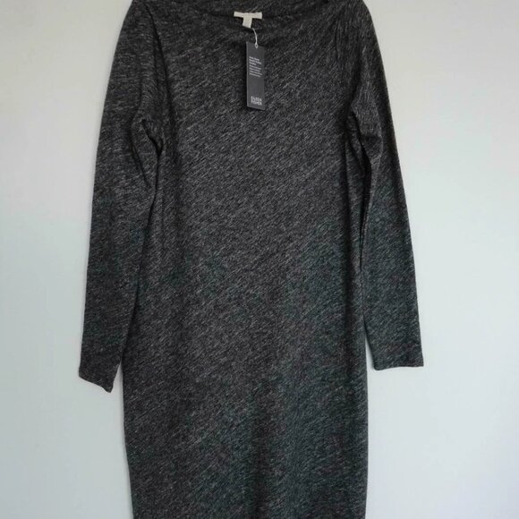 NWT EILEEN FISHER Charcoal Wool Cotton Bias Twisted Bateau Neck K/L L/S Dress S - Picture 6 of 7
